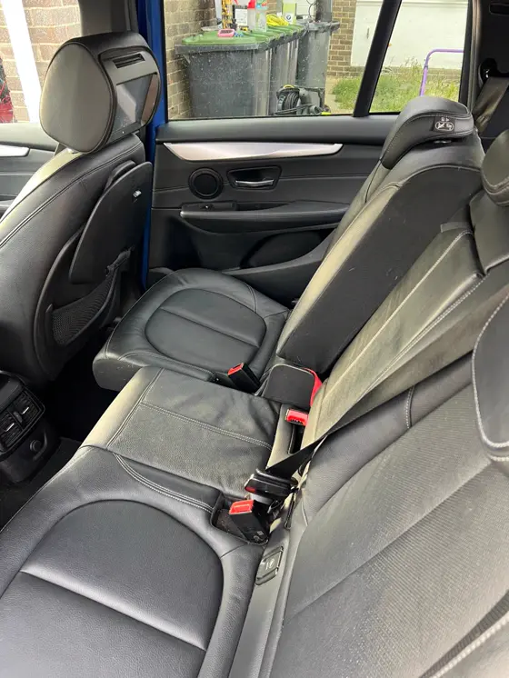 BMW rear leather seats looking new after an interior deep clean, Hampshire