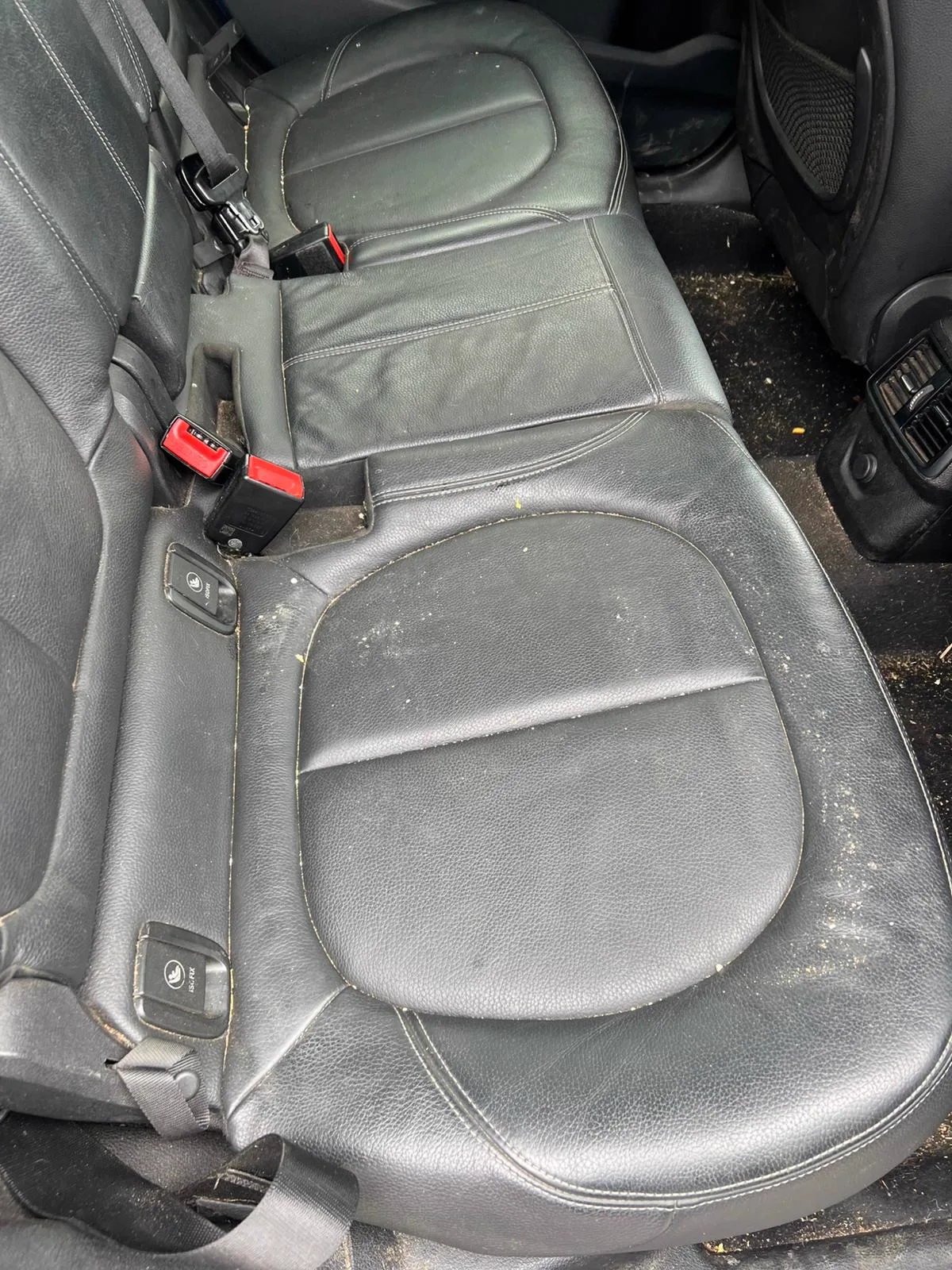 Dirty BMW rear leather seats before an interior deep clean in Havant