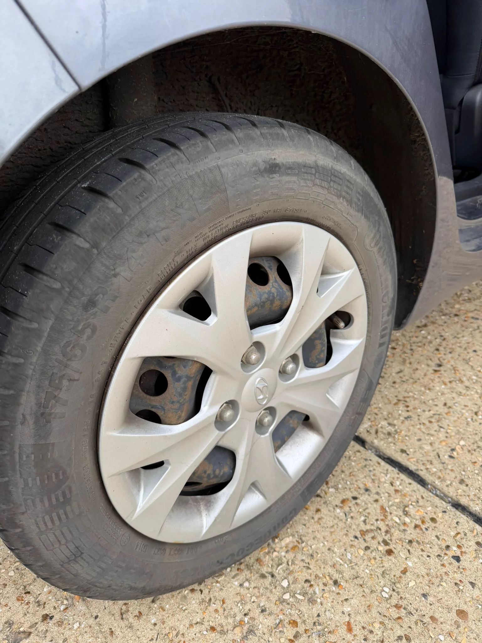 Dirty Hyundai alloy wheel caked in brake dust before wheel cleaning in Havant